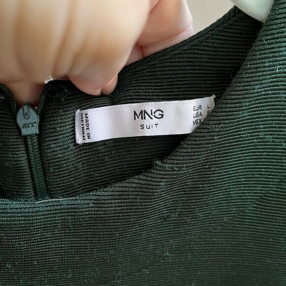 Mango Green Ribbed Fitted MIDI Dress Sz 8 - Picture 3 of 6